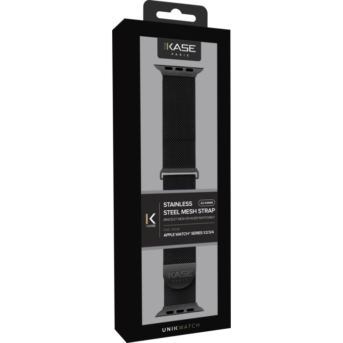 Bracelet mesh en acier inoxydable pour Apple Watch&reg; Series 1/2/3/4 42/44mm, Noir