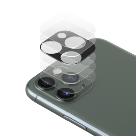 (O) Protection pour objectif d'appareil photo premium en verre trempé Apple iPhone 11 Pro/Pro Max, Noir