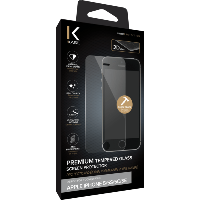 Protection d'écran premium en verre trempé pour Apple iPhone 5/5s/5c/SE, Transparent