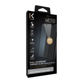 Protection d'&eacute;cran en verre tremp&eacute; (100% de surface couverte) pour Apple iPhone 12 mini, Noir