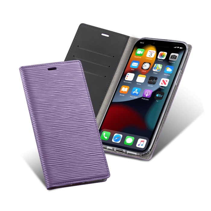 Diarycase 2.0 Genuine Leather flip case with magnetic stand for Apple iPhone 13 Pro, Lilac Purple