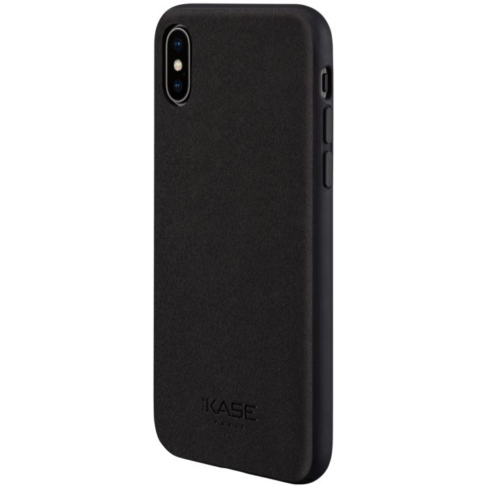 Coque en Su&egrave;de Alcantara pour Apple iPhone X/XS, Minuit Noir