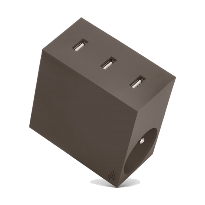 HIDE Taupe  - Power Hub 5 en 1 Taupe // Chargeur USB 3 ports et Multiprise