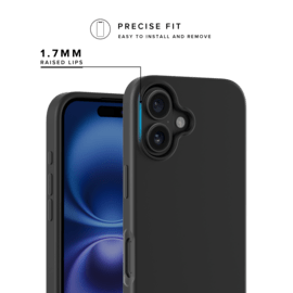 Coque antichoc en gel de silicone doux pour 55% de plastique recycl&eacute; Apple iPhone 16, Noir satin