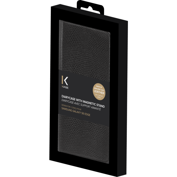 Diarycase Coque clapet en cuir véritable avec support aimanté pour Samsung Galaxy S6 Edge, Noir Lézard