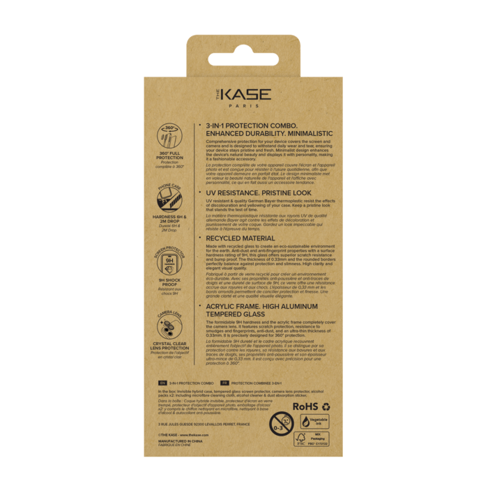 Pack combin&eacute; 3 en 1 (Coque hybride invisible, &Eacute;cran en verre tremp&eacute; de qualit&eacute; sup&eacute;rieure et Protecteur de l&rsquo;objectif de la cam&eacute;ra) pour Apple iPhone 16, Transparente