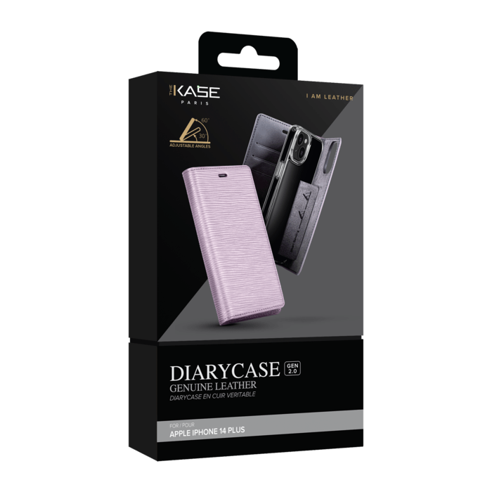 Diarycase 2.0 Coque clapet en cuir v&eacute;ritable avec support aimant&eacute; pour Apple iPhone 14 Plus, Mauve Lilas