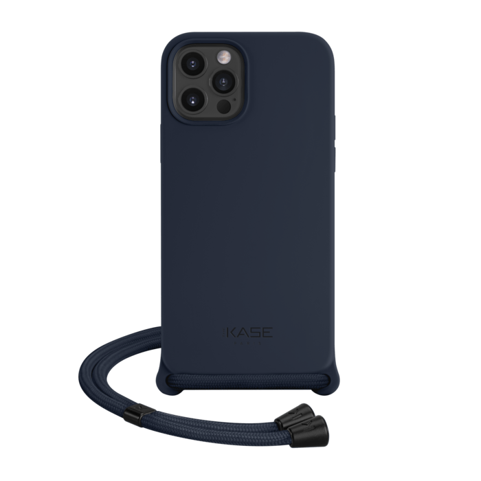 Coque en gel de silicone doux en bandouli&egrave;re pour Apple iPhone 12/12 Pro, Bleu Oxford