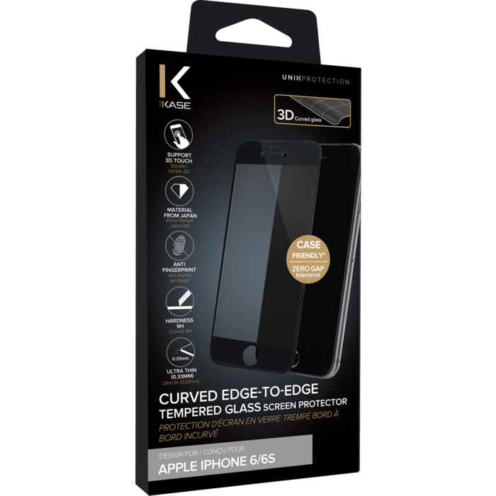 Protection d'écran en verre trempé Bord à Bord Incurvé pour Apple iPhone 6/6s, Noir