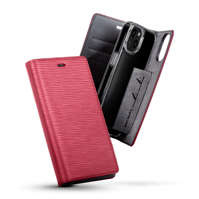 Diarycase 2.0 Coque clapet en cuir v&eacute;ritable avec support aimant&eacute; pour Apple iPhone 14, Rouge Bordeaux
