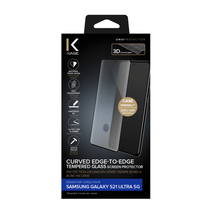 Protection d'&eacute;cran en verre tremp&eacute; Bord &agrave; Bord Incurv&eacute; pour Samsung Galaxy S21 Ultra 5G, Noir