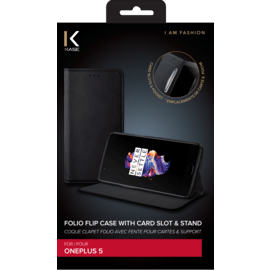 Coque clapet folio avec fente pour cartes & support pour OnePlus 5, Noir