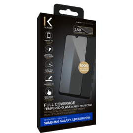 Protection d'écran premium en verre trempé pour Samsung Galaxy A30/A50 2019, Noir