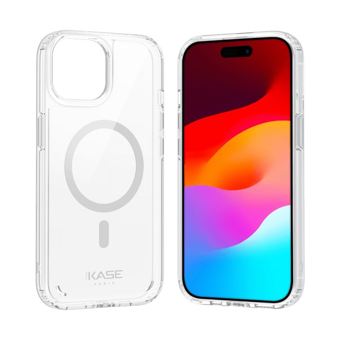 Coque antibact&eacute;rienne antichoc magn&eacute;tique invisible pour Apple iPhone 15, Transparente