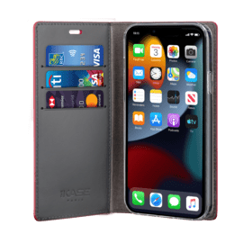 Diarycase 2.0 Coque clapet en cuir v&eacute;ritable avec support aimant&eacute; pour Apple iPhone 13 Pro, Rouge Bordeaux