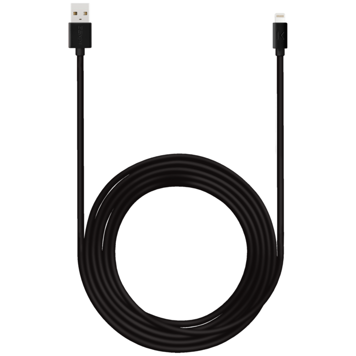 Câble Lightning certifié MFi Apple Charge Speed 2.4A charge/ sync (3M), Noir de jais