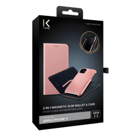 Portafoglio e custodia magnetici slim 2 in 1 GEN 2.0 per Apple iPhone 11, oro rosa