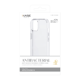 Coque antibact&eacute;rienne antichoc hybride invisible pour Apple iPhone 14, Transparente