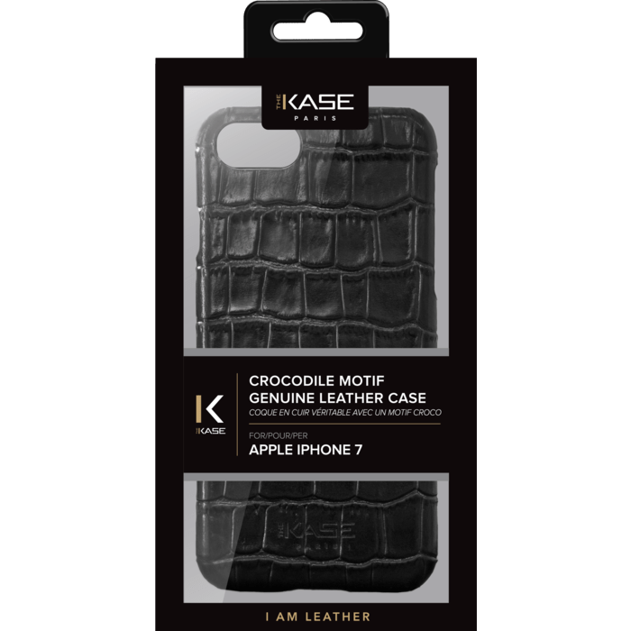 Coque en Cuir V&eacute;ritable avec un motif en Crocodile pour Apple iPhone 7, Noir
