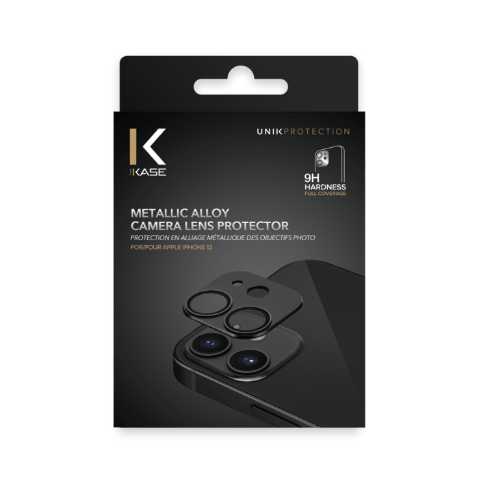Protection en alliage m&eacute;tallique des objectifs photo pour Apple iPhone 12, Noir Onyx
