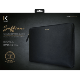 Housse en cuir véritable Saffiano pour MacBook Pro, MacBook Air & MacBook Pro Retina 13 pouces, Minuit Noir