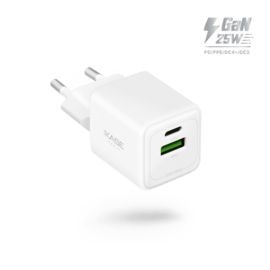 Chargeur Mural Double Port Supreme PowerLite GaN Fabriqu&eacute; Avec du 100% Plastique Recycl&eacute; - 25W (PPS), Blanc