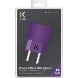 Chargeur Universel Mono USB (EU) 1A, Violet Royal