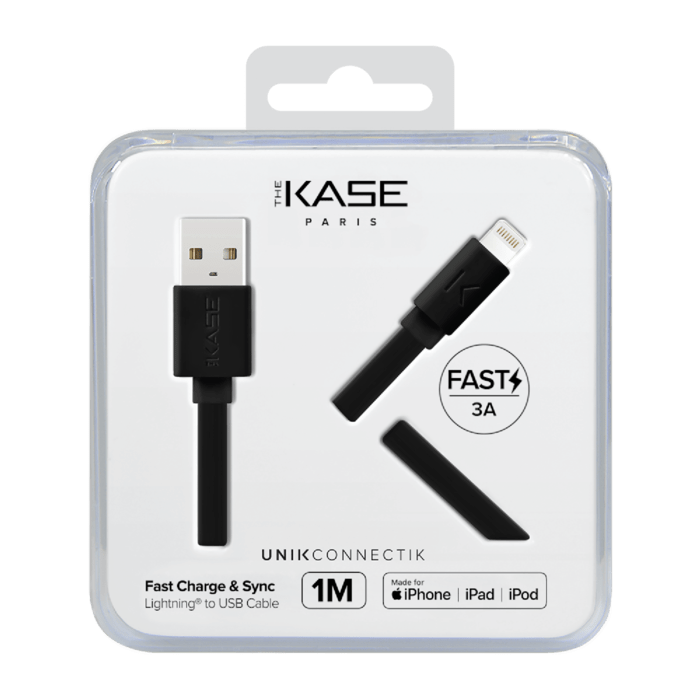 C&acirc;ble Lightning certifi&eacute; MFi Apple Charge Speed 3A charge/ sync (1M), Noir de jais