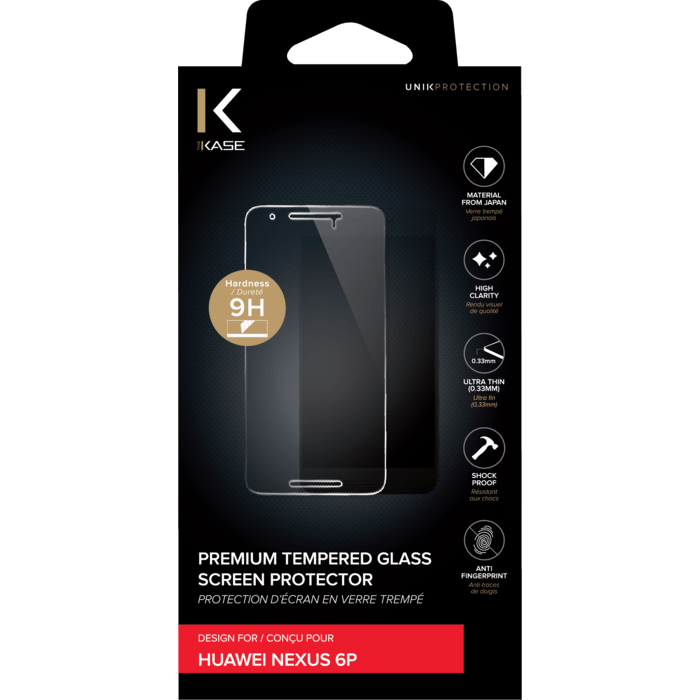 Protection d'&eacute;cran premium en verre tremp&eacute; pour Huawei Nexus 6P, Transparent
