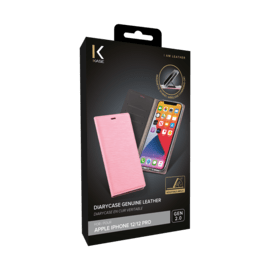 Diarycase 2.0 Coque clapet en cuir v&eacute;ritable avec support aimant&eacute; pour Apple iPhone 12/12 Pro, Rose Pastel