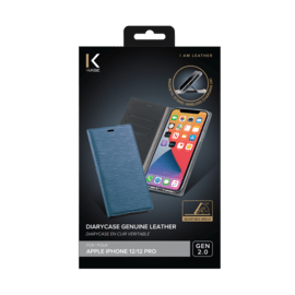 Diarycase 2.0 Coque clapet en cuir v&eacute;ritable avec support aimant&eacute; pour Apple iPhone 12/12 Pro, Bleu &Eacute;g&eacute;e
