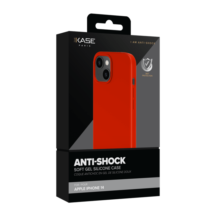 Coque antichoc en gel de silicone doux pour Apple iPhone 14, Rouge Ardent