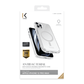 Coque antibact&eacute;rienne antichoc magn&eacute;tique invisible pour Apple iPhone 12 Pro Max, Transparente