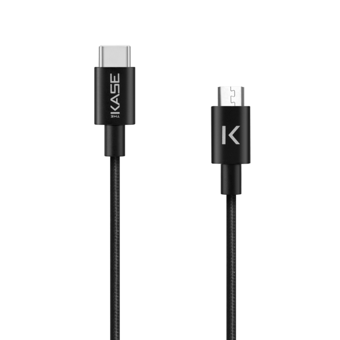 USB-C to Micro-USB Metallic braided Charge/Sync Cable (1M), Black