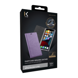 Diarycase 2.0 Coque clapet en cuir v&eacute;ritable avec support aimant&eacute; pour Apple iPhone 13 Pro, Violet Lilas