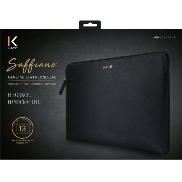 Saffiano Genuine Leather Sleeve for 13-inch MacBook Pro, MacBook Air & MacBook Pro Retina, Midnight Black