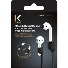 Magnetic Auto-Clip Soft Gel Silicone Apple AirPods/ AirPods Pro Strap, Satin Black