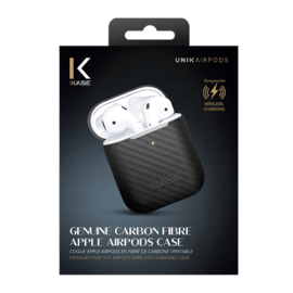 Coque en fibre de carbone v&eacute;ritable pour Apple AirPods, Noir satin&eacute;