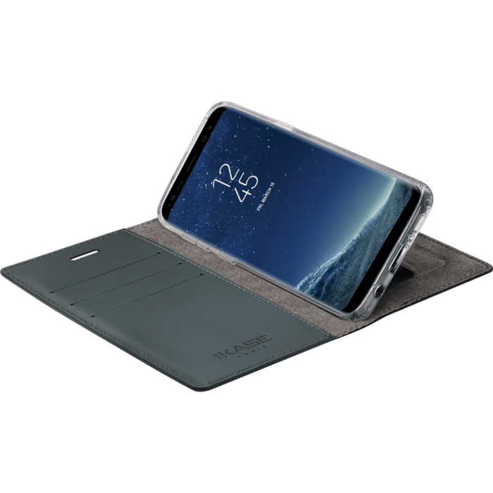 Diarycase Coque clapet en cuir v&eacute;ritable avec support aimant&eacute; pour Samsung Galaxy S9 , Noir L&eacute;zard