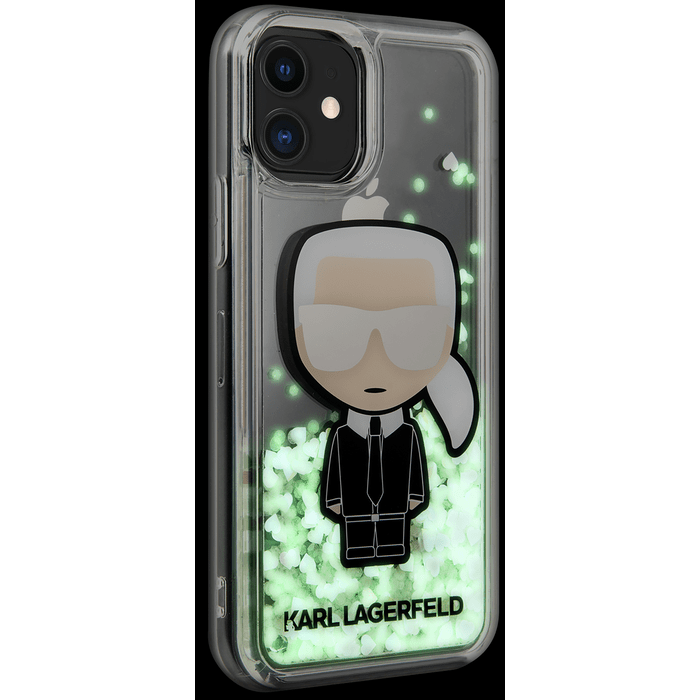 Coque Karl Lagerfeld iris&eacute;e et scintillante dans le noir pour Apple iPhone 11, Noir