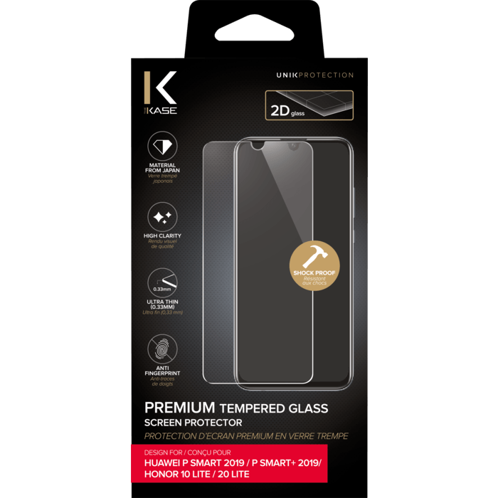 Protection d'&eacute;cran premium en verre tremp&eacute; pour Huawei P Smart 2019/ P Smart+ 2019/ Honor 10 lite/ Honor 20 Lite, Transparent