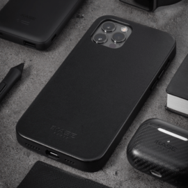 Coque magn&eacute;tique en cuir v&eacute;ritable artisanal pour Apple iPhone 12 Pro Max, Minuit Noir