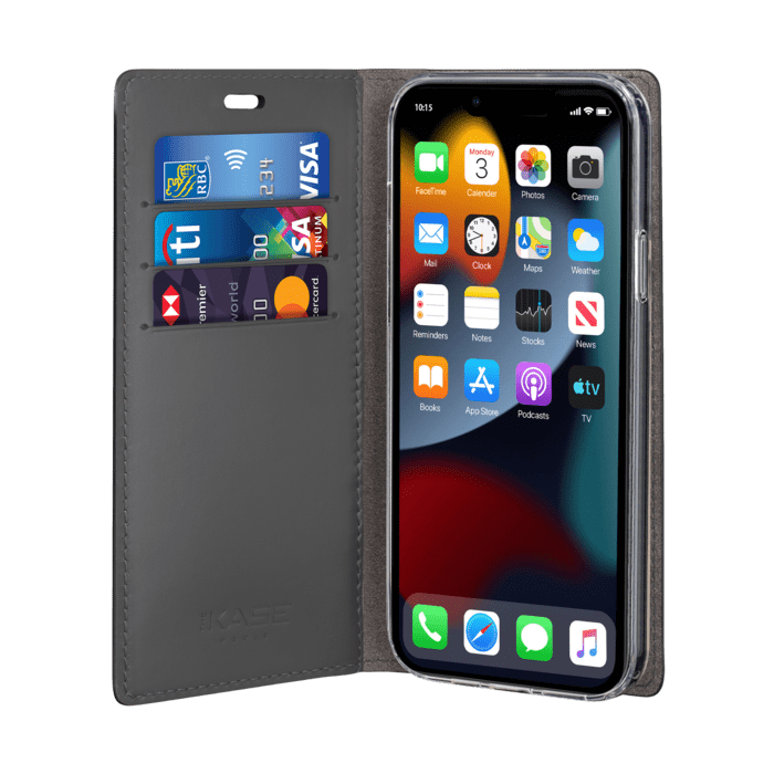 Diarycase 2.0 Genuine Leather flip case with magnetic stand for Apple iPhone 13 Pro, Midnight Black