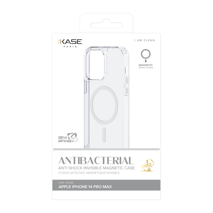 Coque antibact&eacute;rienne antichoc magn&eacute;tique invisible pour Apple iPhone 14 Pro Max, Transparente