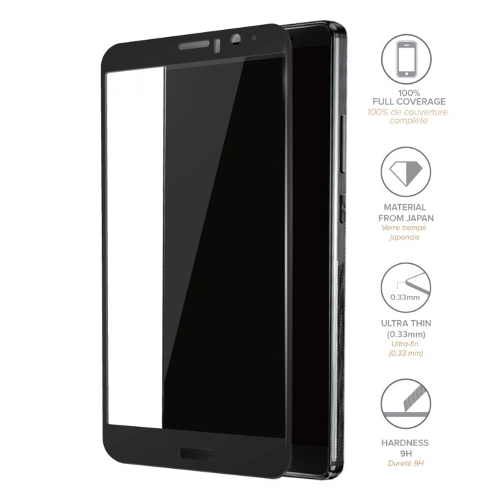 Protection d'écran en verre trempé (100% d surface couverte) pour Huawei Mate 9, Noir