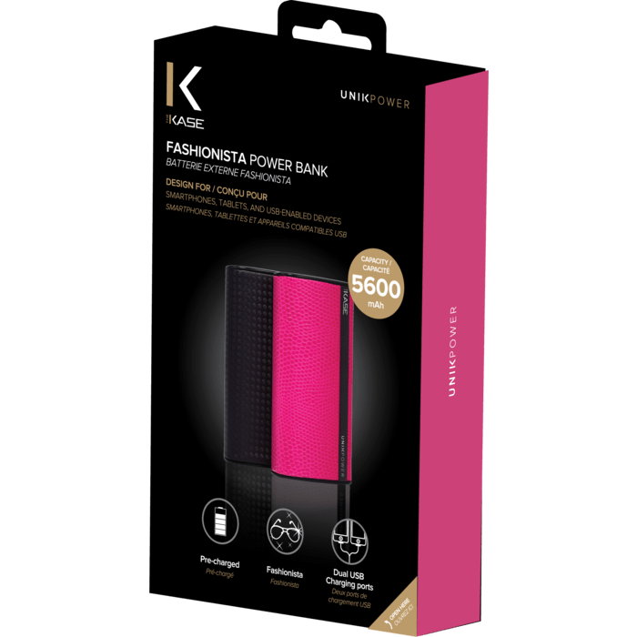 Batterie Externe Fashionista, 5600 mAh, Noir Graphite