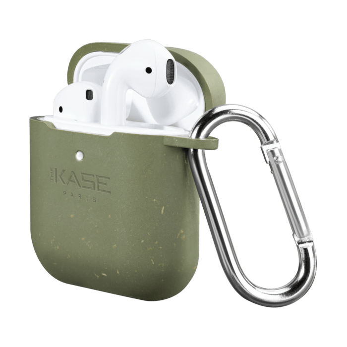 Coque antibact&eacute;rienne vegan bio 100 % z&eacute;ro d&eacute;chet pour Apple AirPods, Vert olive