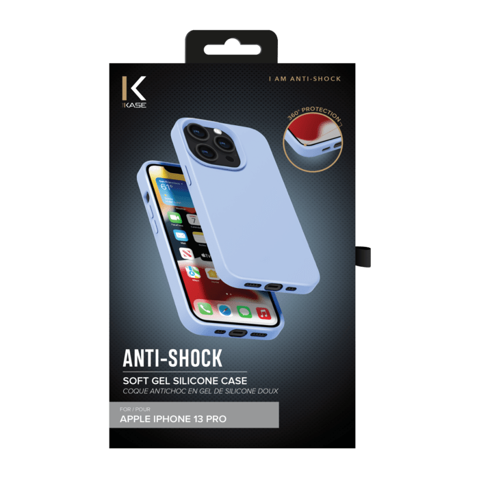 Coque antichoc en gel de silicone doux pour Apple iPhone 13 Pro, Bleu Lilas