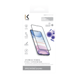 Protection d’écran antibactérienne en verre trempé ultra-résistant (100% de surface couverte) pour Apple iPhone 12/12 Pro, Noir