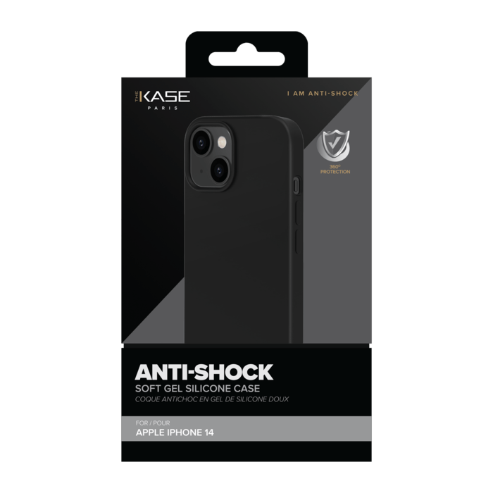 Coque antichoc en gel de silicone doux pour Apple iPhone 14, Noir satin